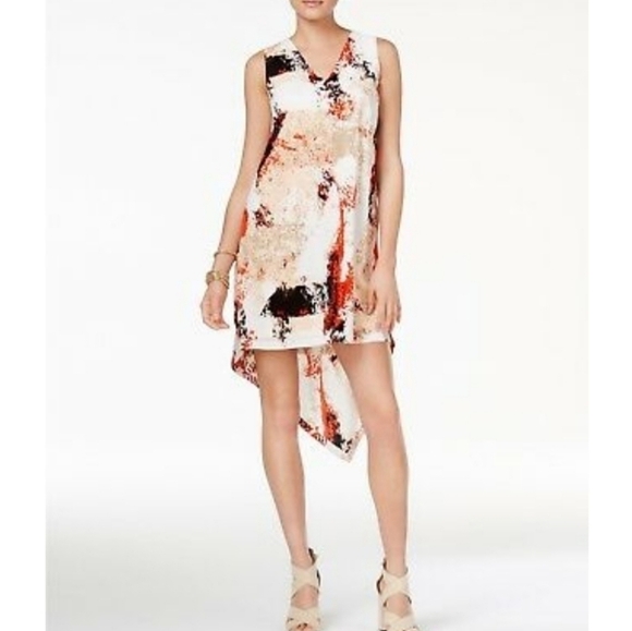 Bar III Taupe Combo Assymmetrical V Neck Dress - Picture 1 of 11